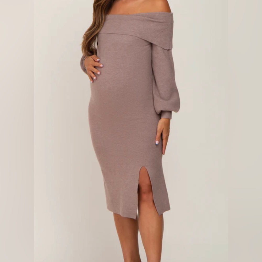 PinkBlush Maternity Mocha Off Shoulder Sweater Dress size large